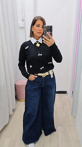 Pull Fiocco di Perle Nero